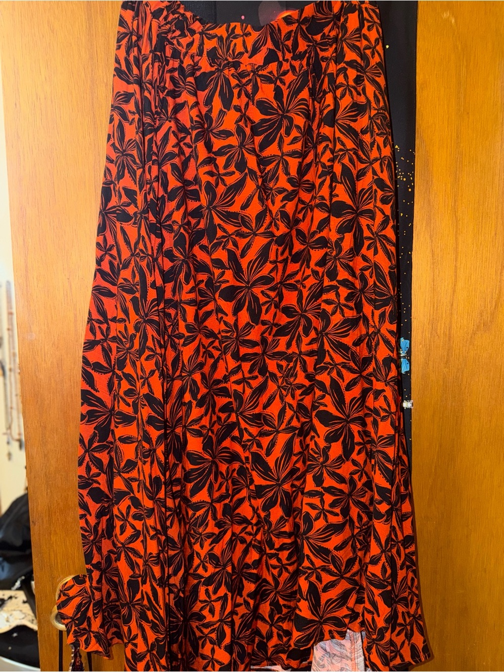 Ava & Viv Red and Black Floral Maxi Skirt